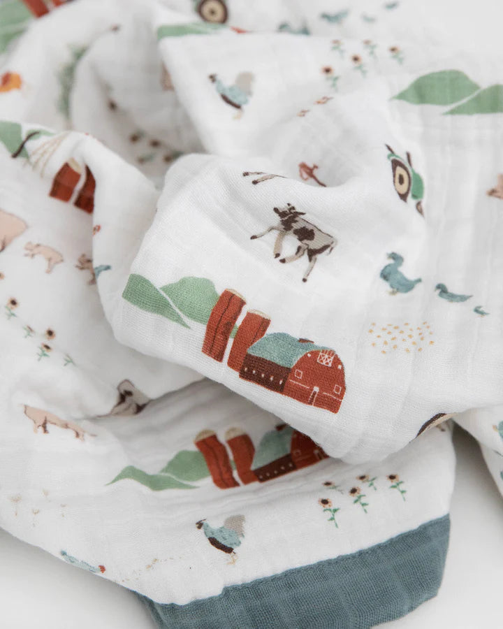COTTON MUSLIN BABY QUILT - FARMYARD