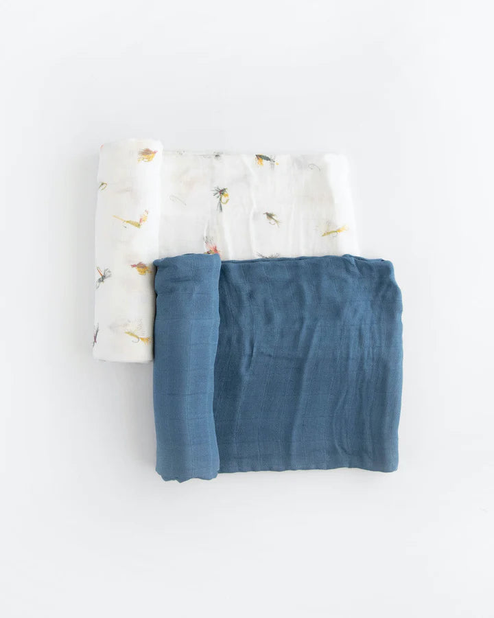 DELUXE MUSLIN SWADDLE BLANKET SET - GONE FISHING
