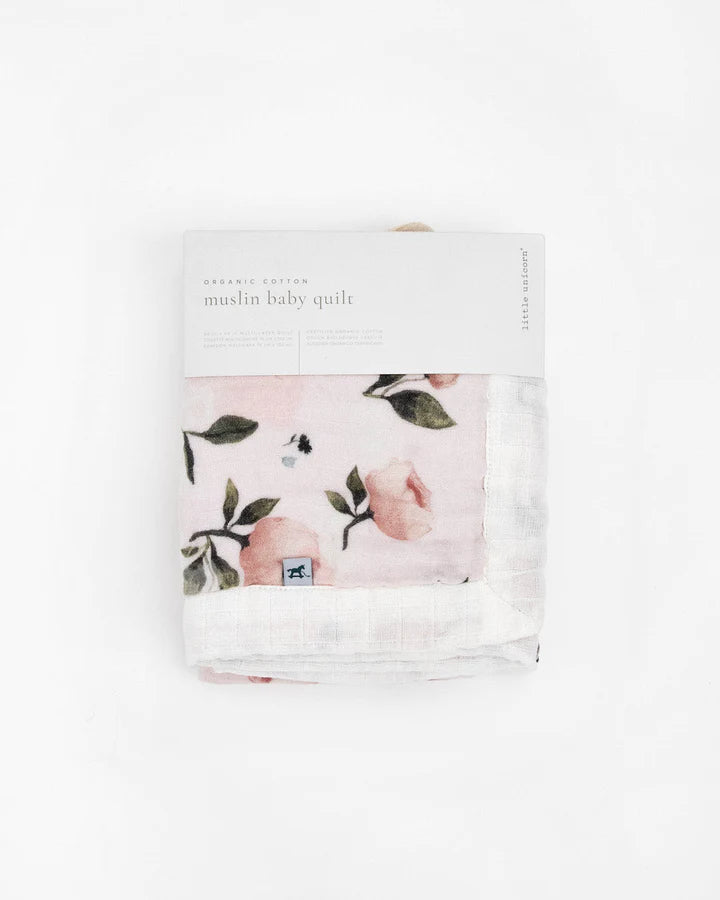 ORGANIC COTTON MUSLIN BABY QUILT - WATERCOLOR FLORET 2