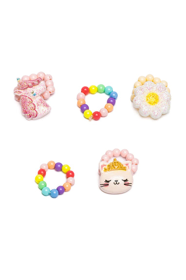 FLOWER, KITTY, UNICORN ELASTIC RING SETS 5PCS