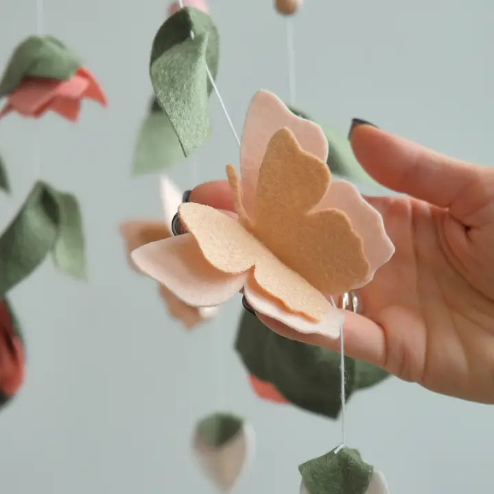FLOWER BABY MOBILE - BUTTERFLY CRIB MOBILE - FLORAL NURSERY