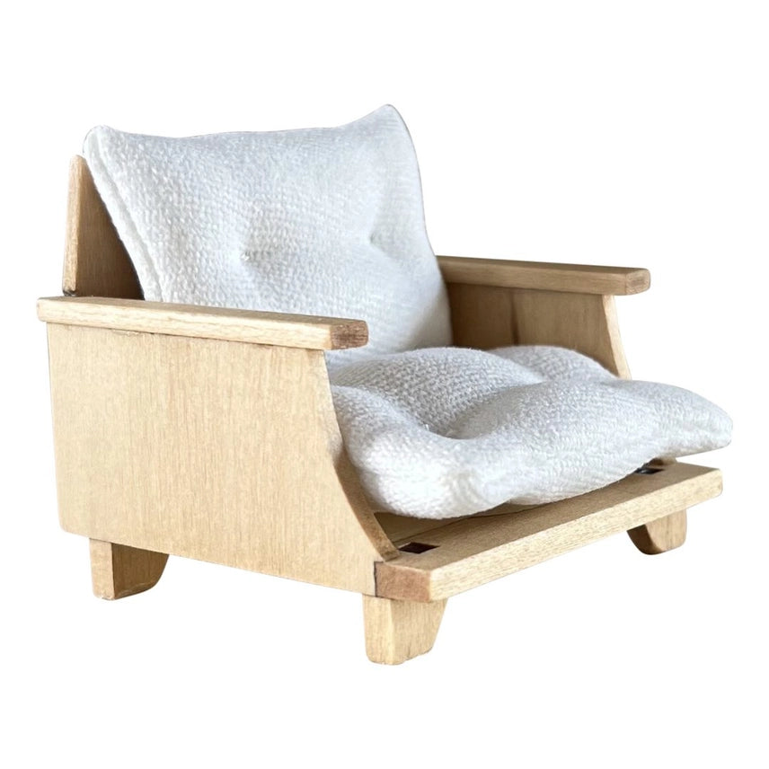 DOLLHOUSE PATIO CHAIR + TUFTED CUSHIONS | NATURAL WOOD WHITE