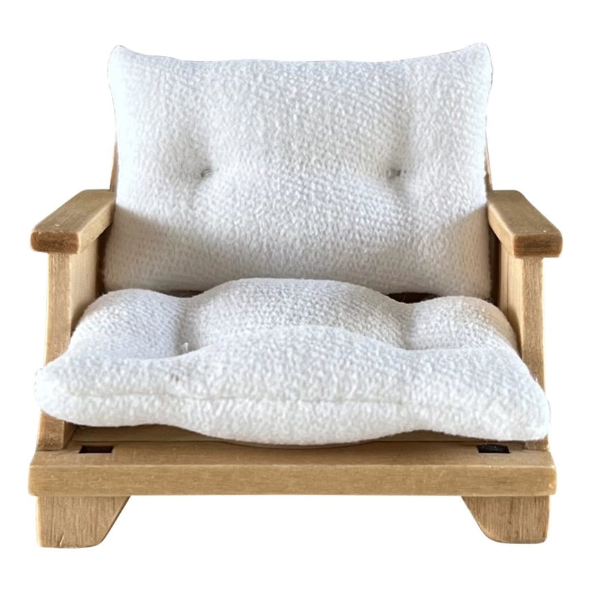 DOLLHOUSE PATIO CHAIR + TUFTED CUSHIONS | NATURAL WOOD WHITE