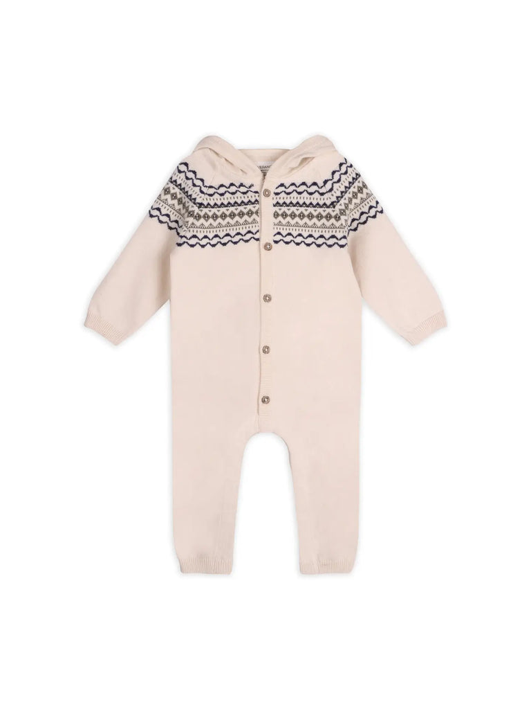 Fair Isle Jacquard Sweater Knit Baby Hooded Jumpsuit