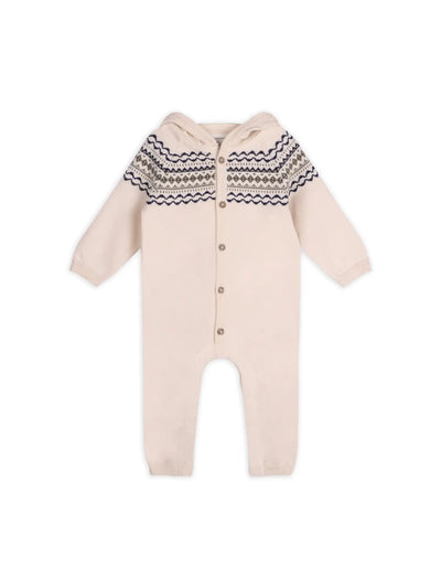 Fair Isle Jacquard Sweater Knit Baby Hooded Jumpsuit