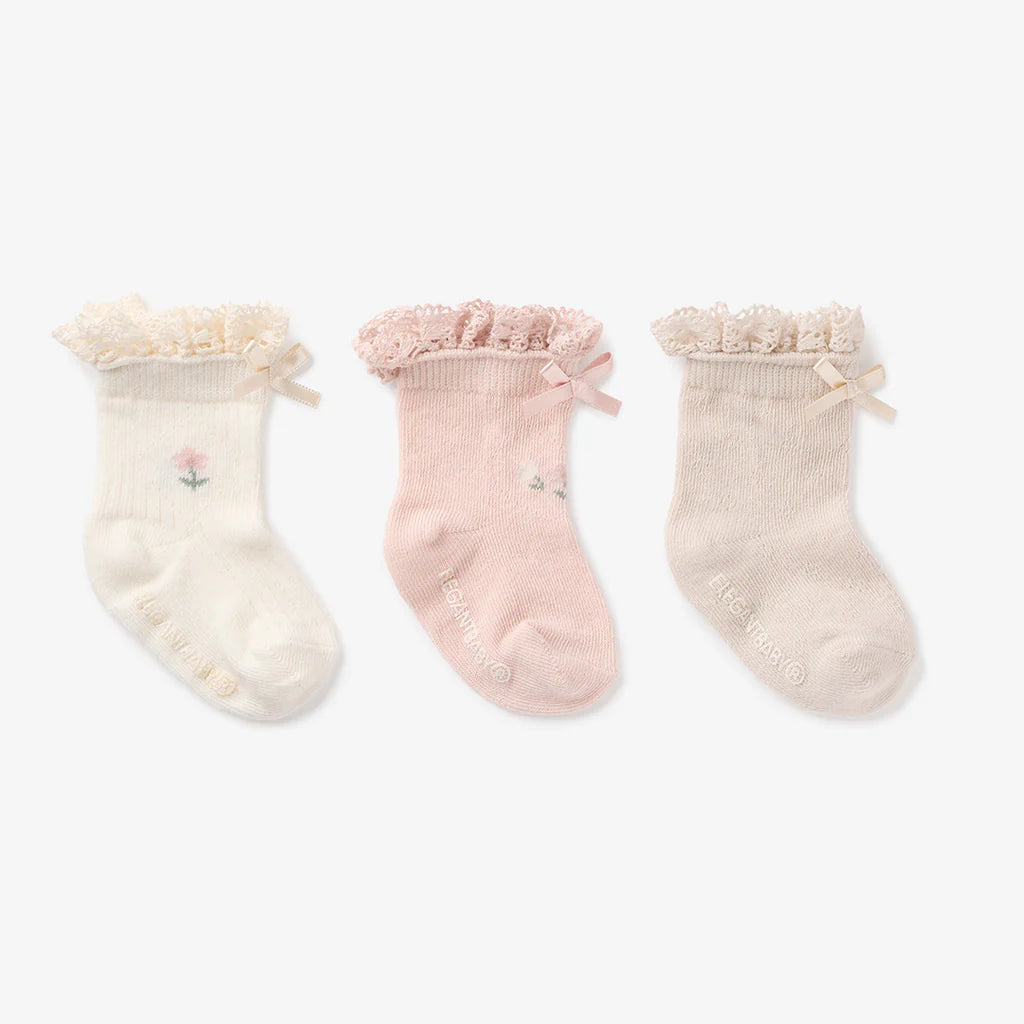 Floral Ankle Non-Slip Baby Socks 3pk