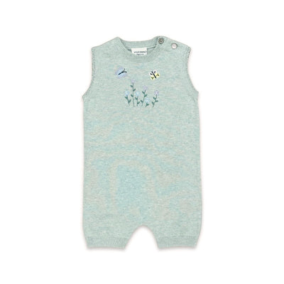 Floral Bee Embroidered Sleeveless Knit Baby Romper - Organic Cotton