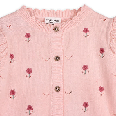 Floral Embroidered Pointelle Knit Baby Cardigan - Organic