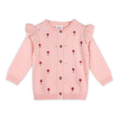 Floral Embroidered Pointelle Knit Baby Cardigan - Organic