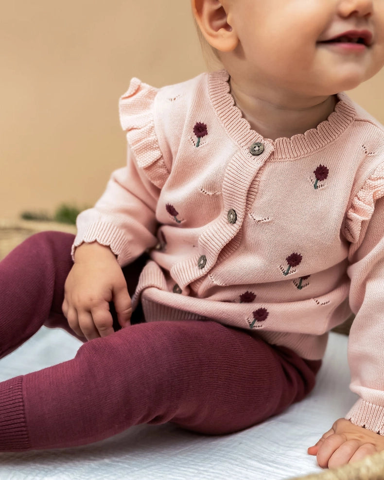 Floral Embroidered Pointelle Knit Baby Cardigan - Organic