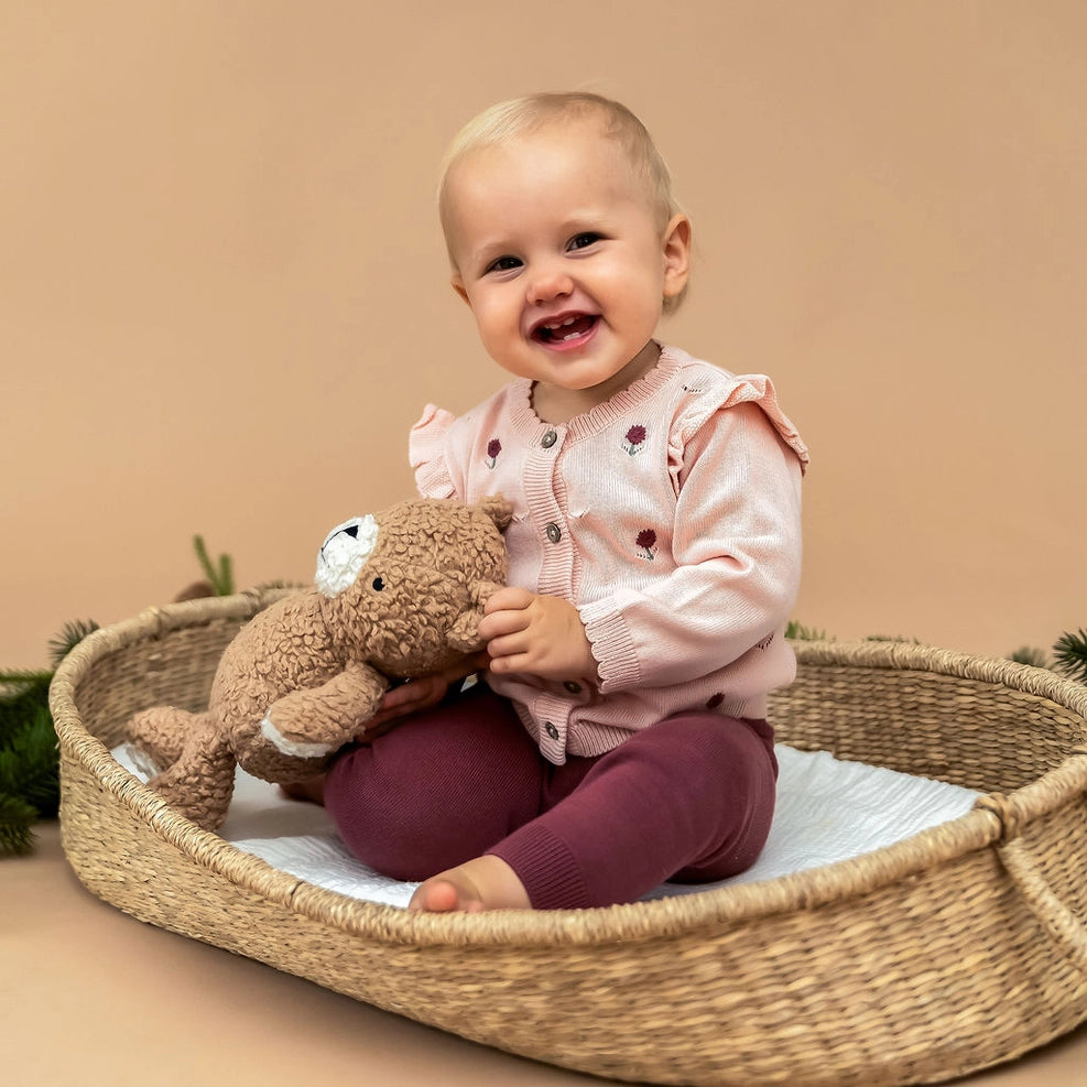 Floral Embroidered Pointelle Knit Baby Cardigan - Organic