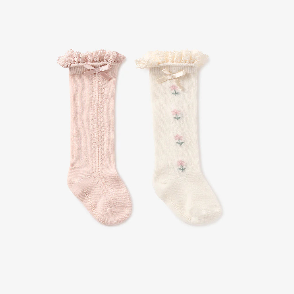 Floral Knee-high Non Slip Baby Socks 2pk