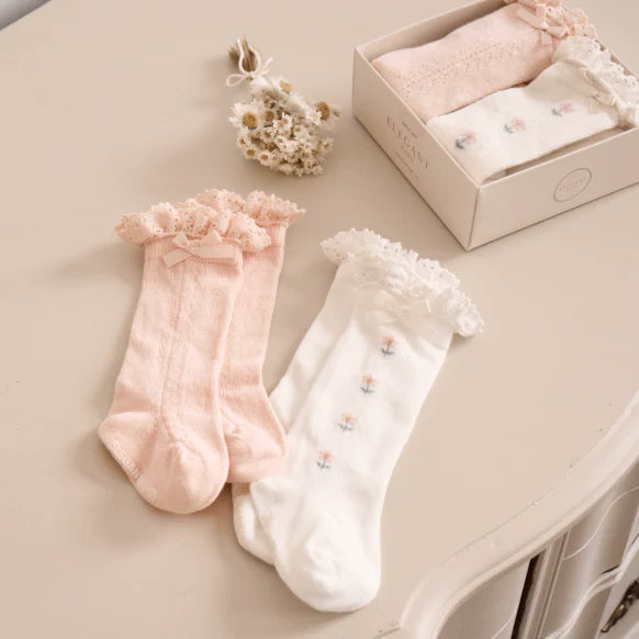 Floral Knee-high Non Slip Baby Socks 2pk