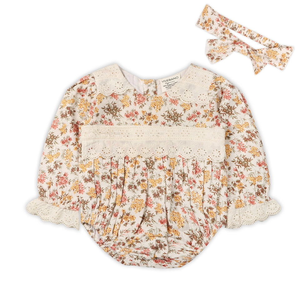 Florecita Floral Baby Romper & Headband Set - Organic Cotton