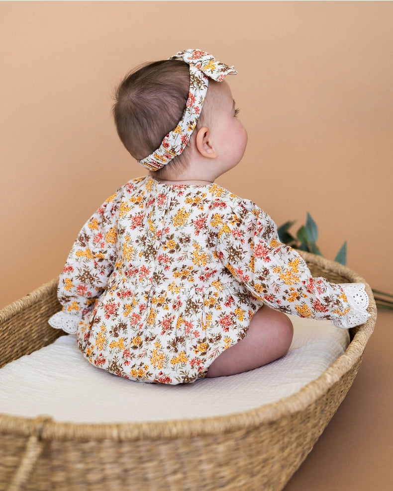 Florecita Floral Baby Romper & Headband Set - Organic Cotton