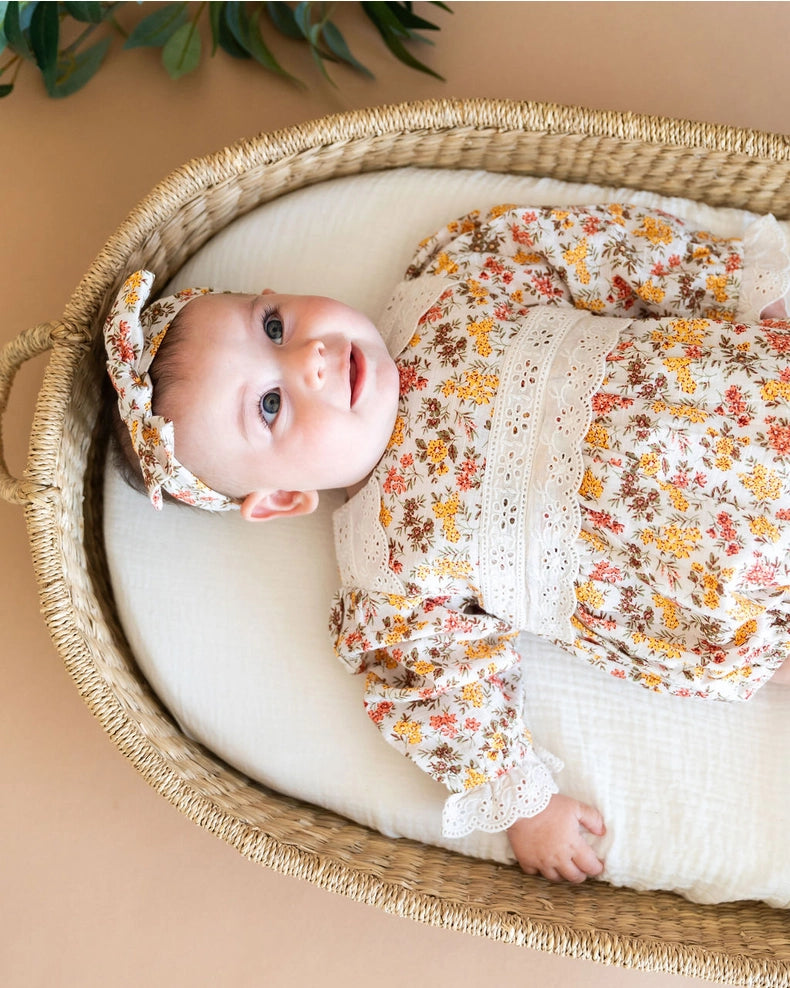 Florecita Floral Baby Romper & Headband Set - Organic Cotton