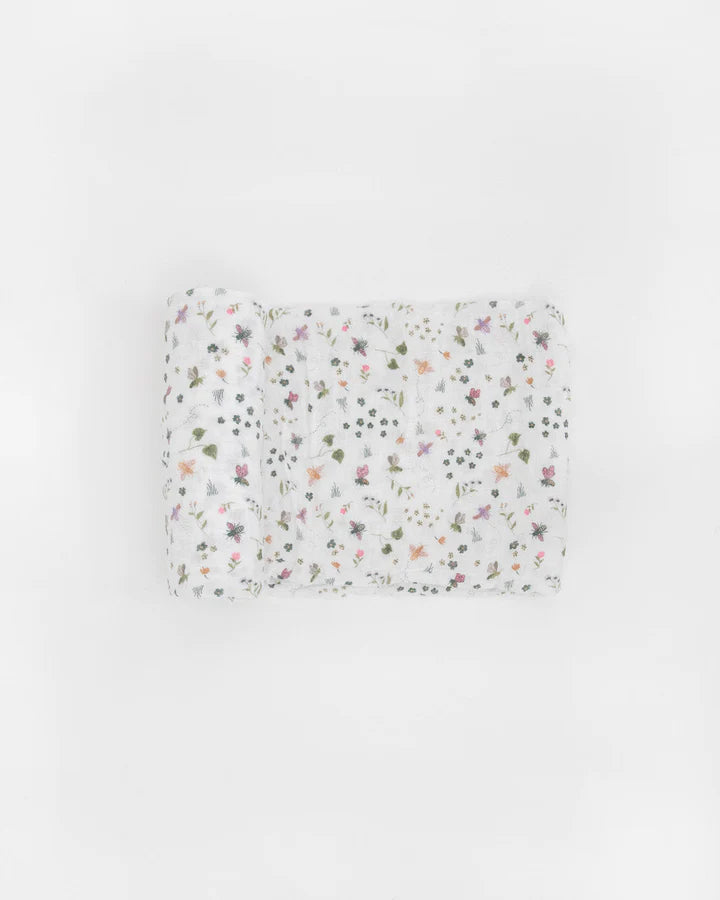 COTTON MUSLIN SWADDLE BLANKET - GARDEN BEES