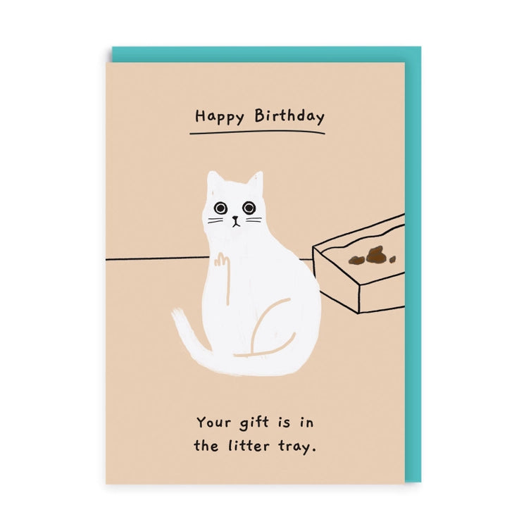 GIFT IS IN THE LITTER TRY GREETING CARD