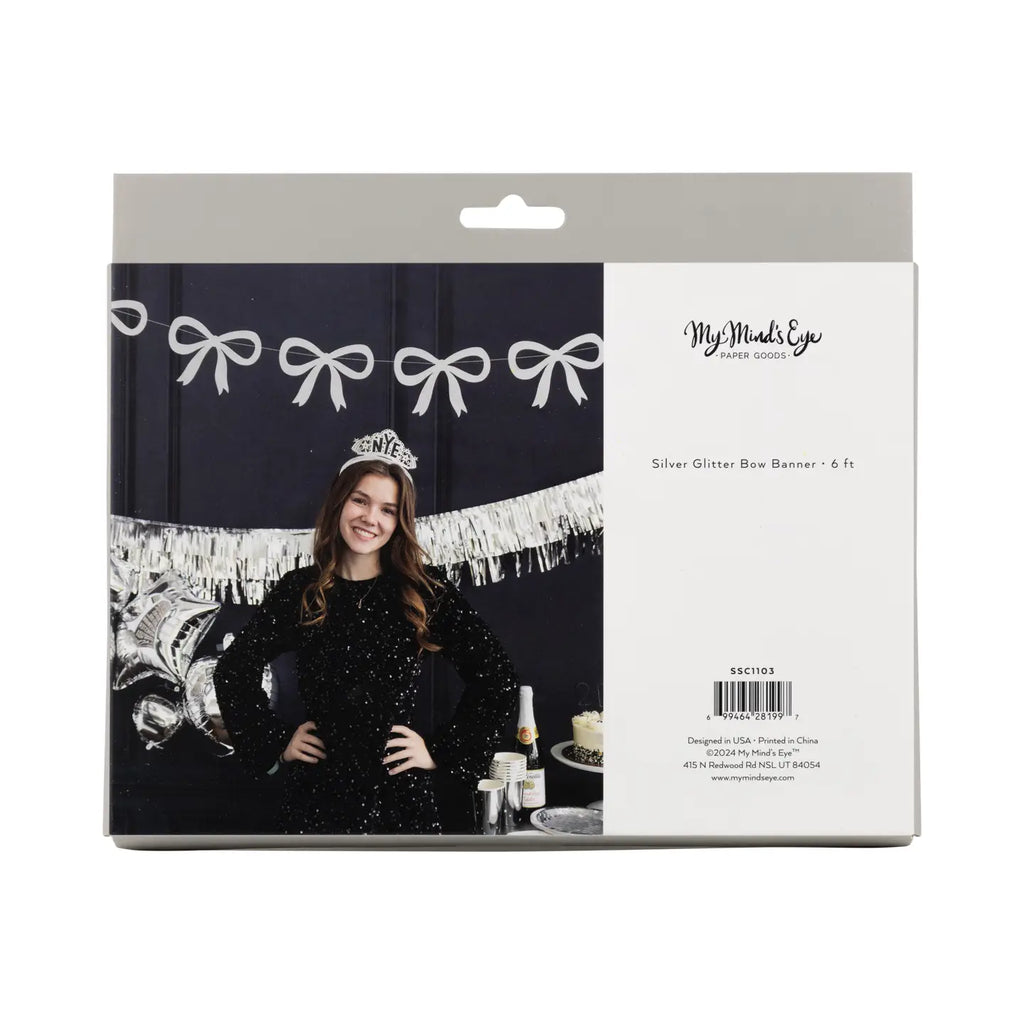 Silver Glitter Bow Banner
