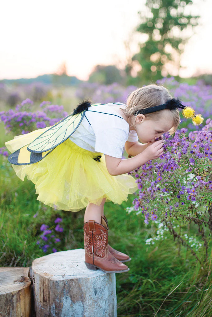 GLITTER BUMBLEBEE TUTU WITH WINGS AND HEADBAND, SIZE 4-6