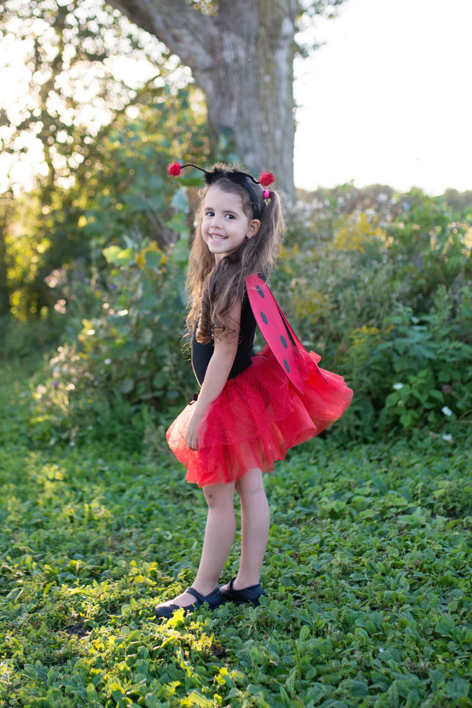 GLITTER LADYBUG TUTU WITH WINGS AND HEADBAND, SIZE 4-6