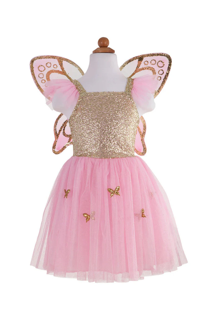 GOLD BUTTERFLY DRESS AND WINGS, SIZE 5-7
