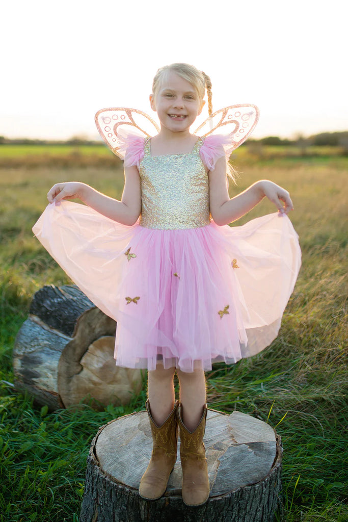 GOLD BUTTERFLY DRESS AND WINGS, SIZE 5-7