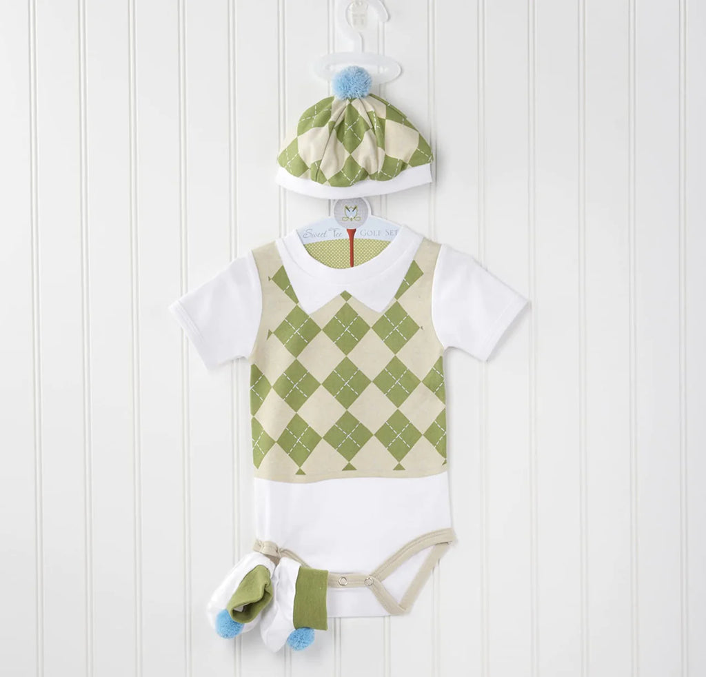 "SWEET TEE" 3-PIECE GOLF LAYETTE SET IN GOLF CART