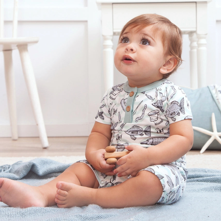 BABY BOY'S BAMBOO SHORTIE ROMPER