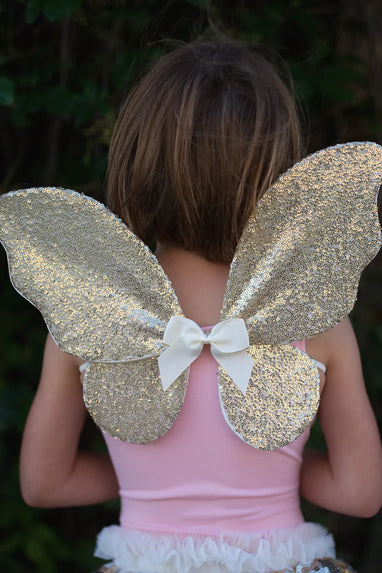 GRACIOUS GOLD SEQUINS SKIRT, WINGS, AND WAND, SIZE 4-6