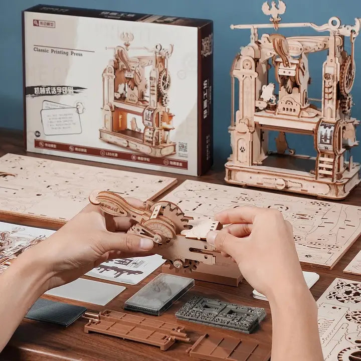 ROKR CLASSIC PRINTING PRESS WOODEN GEAR 3D PUZZLE KIT