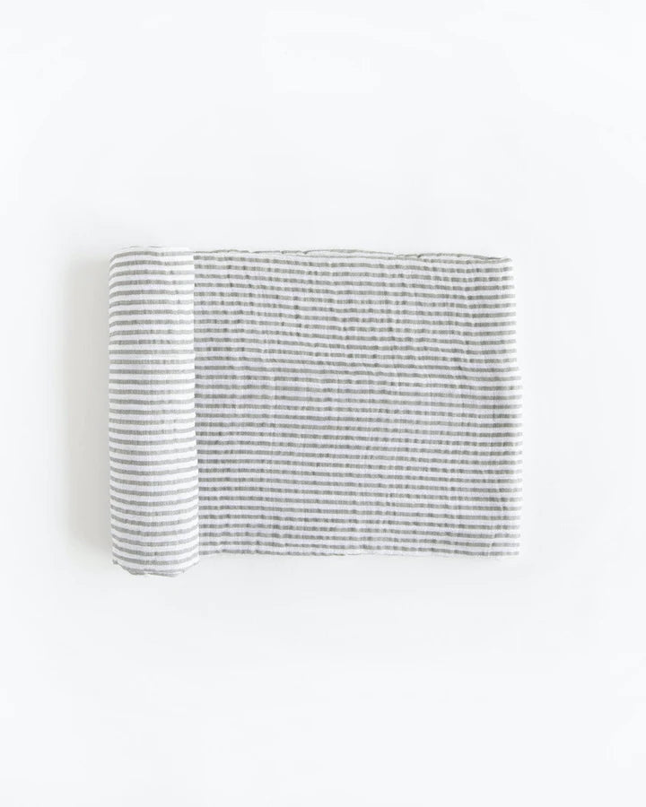 COTTON MUSLIN SWADDLE BLANKET - GREY STRIPE