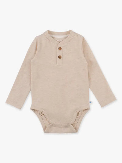 Baby Boys Heather Oatmeal Henley Bodysuit