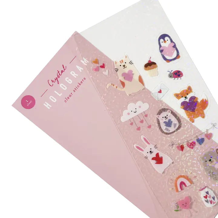 HUGS AND KISSES CRYSTAL HOLOGRAM CLEAR STICKERS