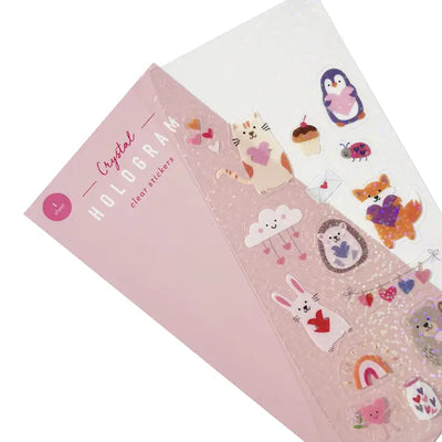 HUGS AND KISSES CRYSTAL HOLOGRAM CLEAR STICKERS