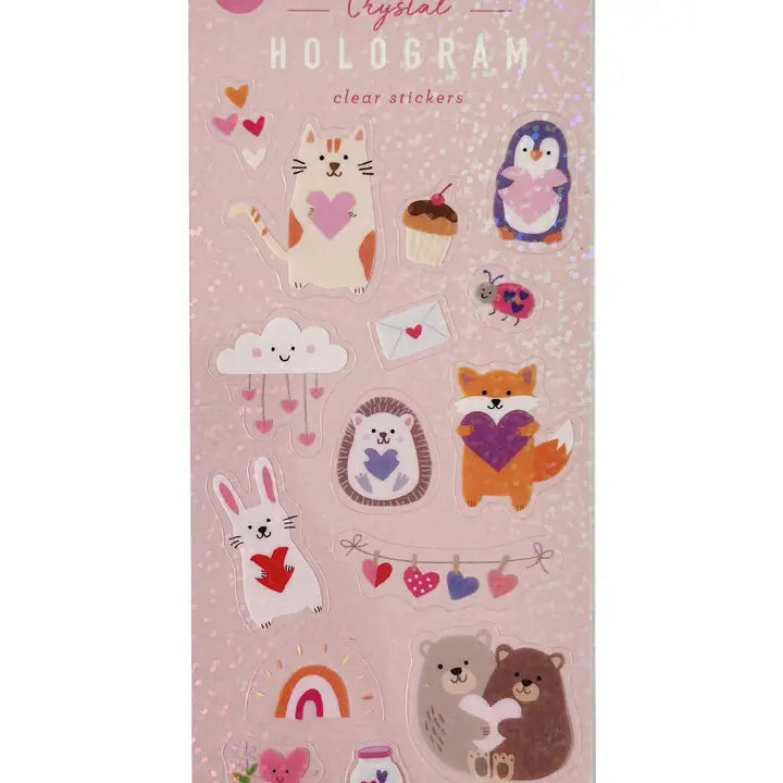 HUGS AND KISSES CRYSTAL HOLOGRAM CLEAR STICKERS