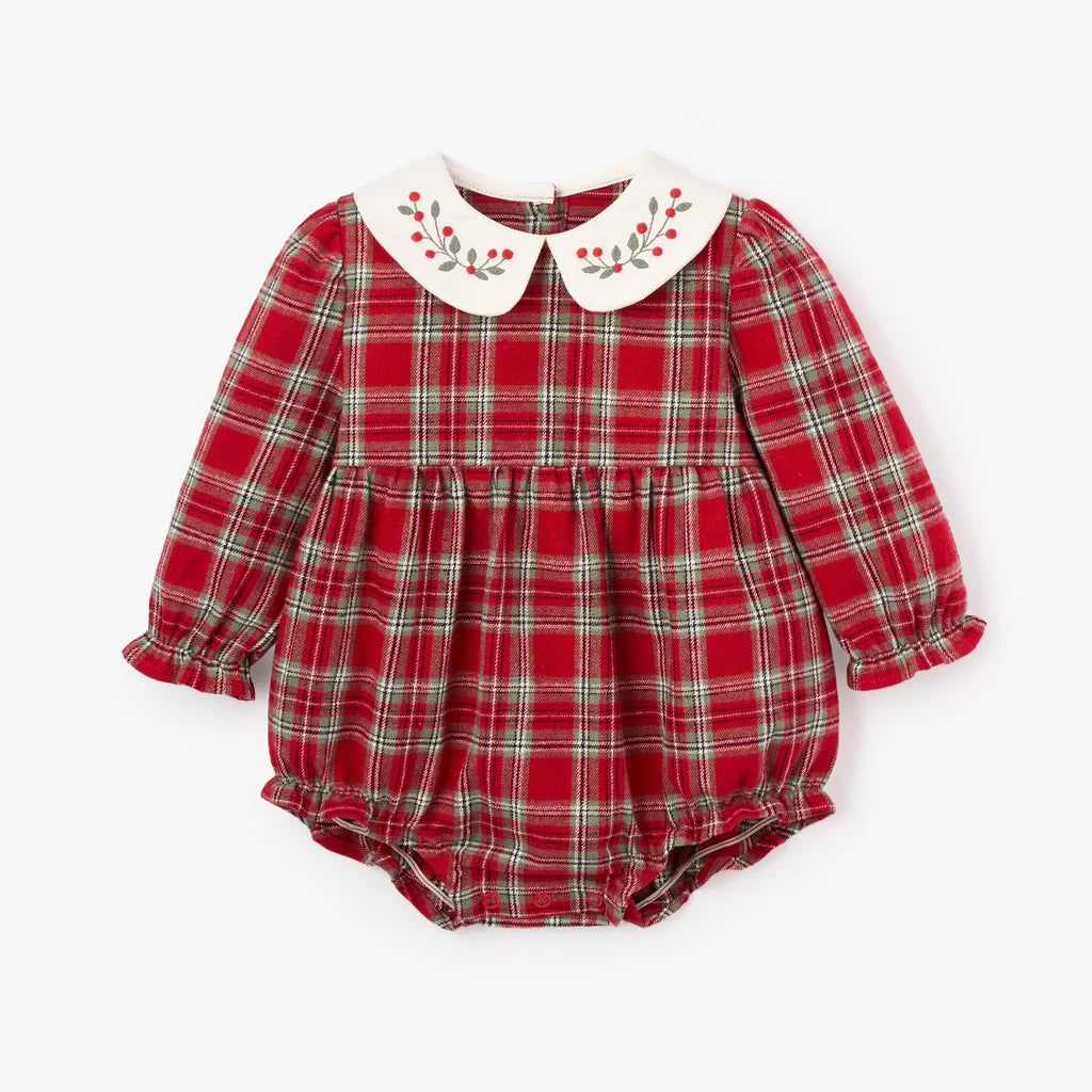 Holiday Red Tartan Bubble w/Embroidered Collar
