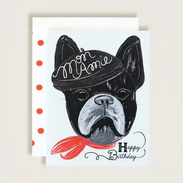 Happy Birthday Mon Amie French Bull Dog Greeting Card