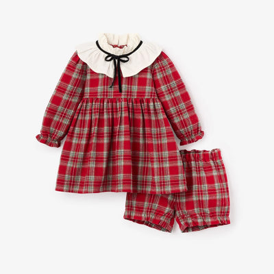 Holiday Red Tartan Dress w/Pleated Collar