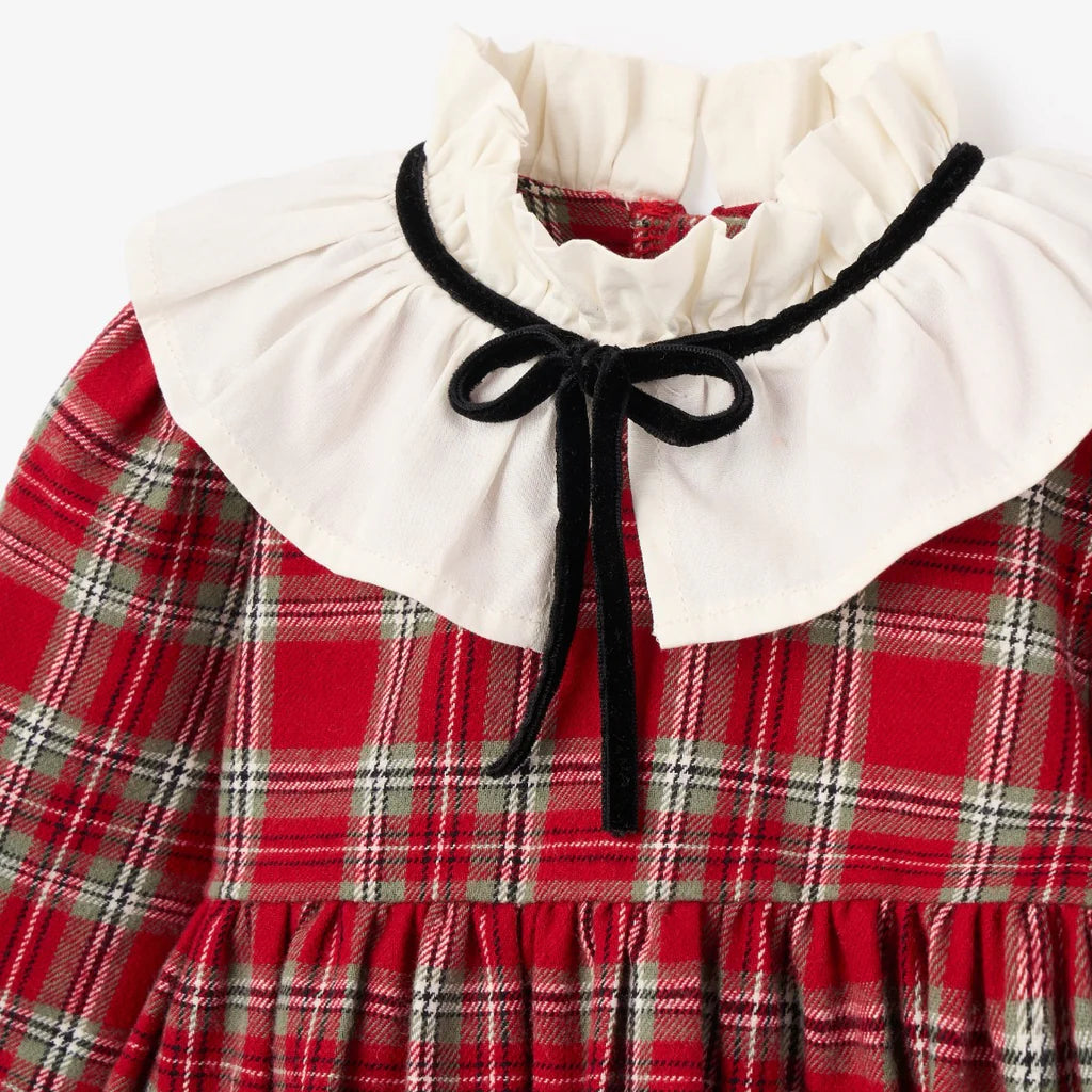 Holiday Red Tartan Dress w/Pleated Collar