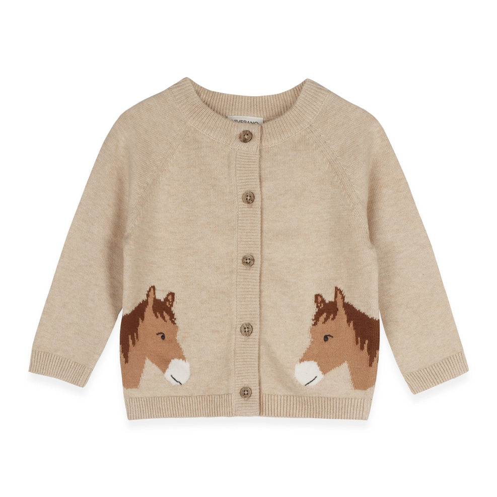 Horse Jacquard Sweater Knit Baby Cardigan - Organic Cotton