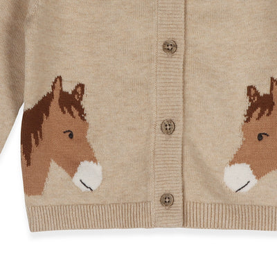 Horse Jacquard Sweater Knit Baby Cardigan - Organic Cotton