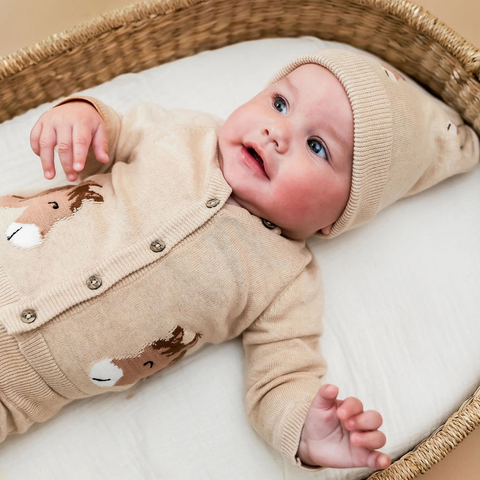 Horse Jacquard Sweater Knit Baby Cardigan - Organic Cotton