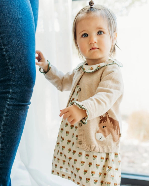 Horse Jacquard Sweater Knit Baby Cardigan - Organic Cotton
