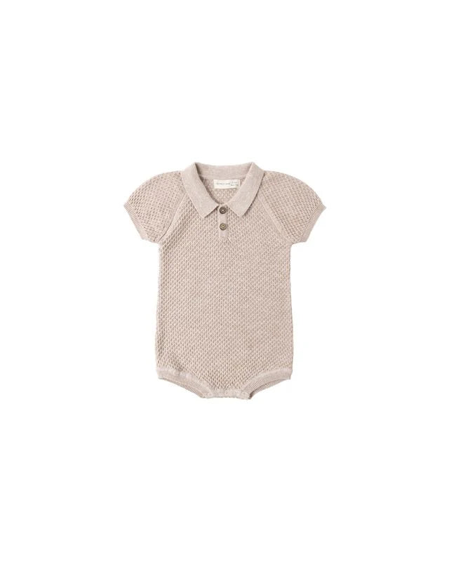 Knit Polo Romper Heathered Latte