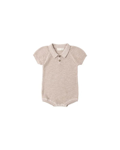 Knit Polo Romper Heathered Latte