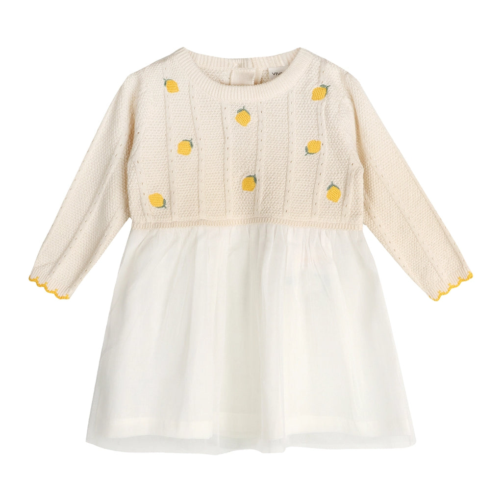 Lemon Embroidered Cable Knit Tutu Baby Dress - Organic Cotton