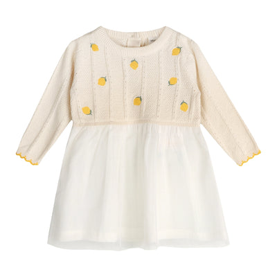 Lemon Embroidered Cable Knit Tutu Baby Dress - Organic Cotton