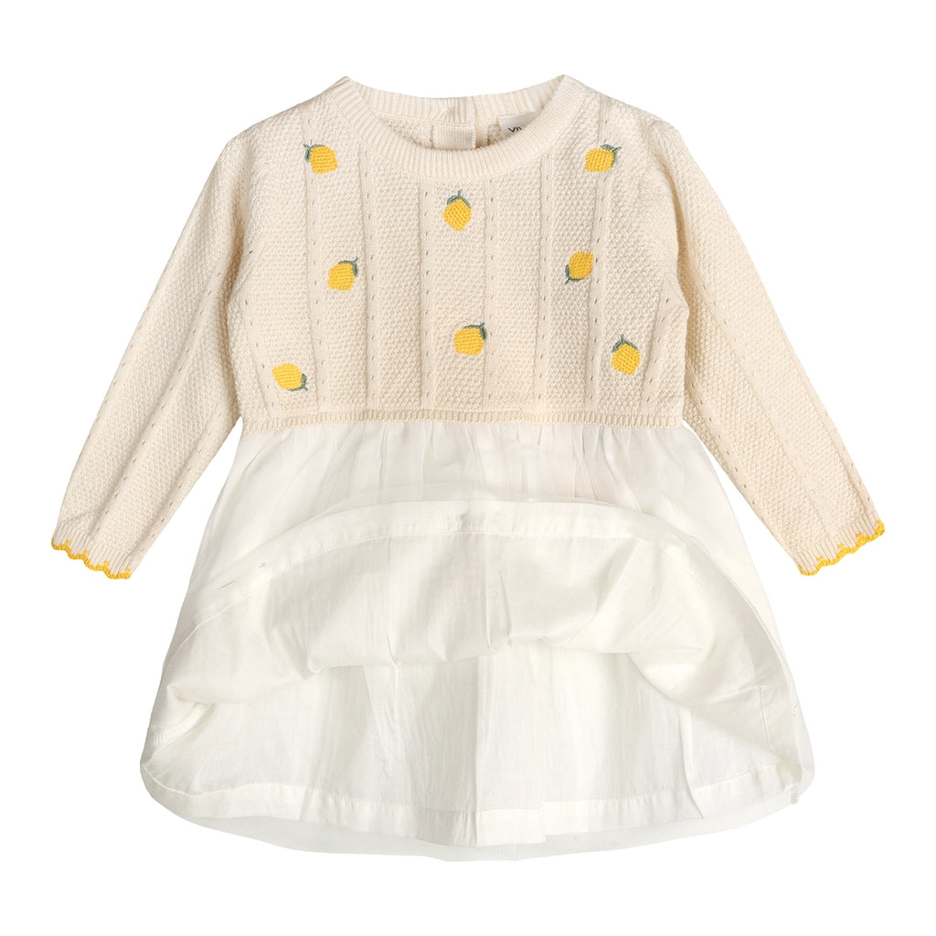 Lemon Embroidered Cable Knit Tutu Baby Dress - Organic Cotton