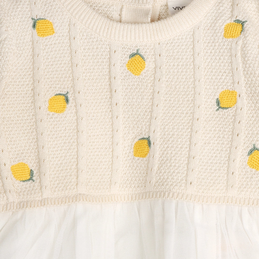 Lemon Embroidered Cable Knit Tutu Baby Dress - Organic Cotton